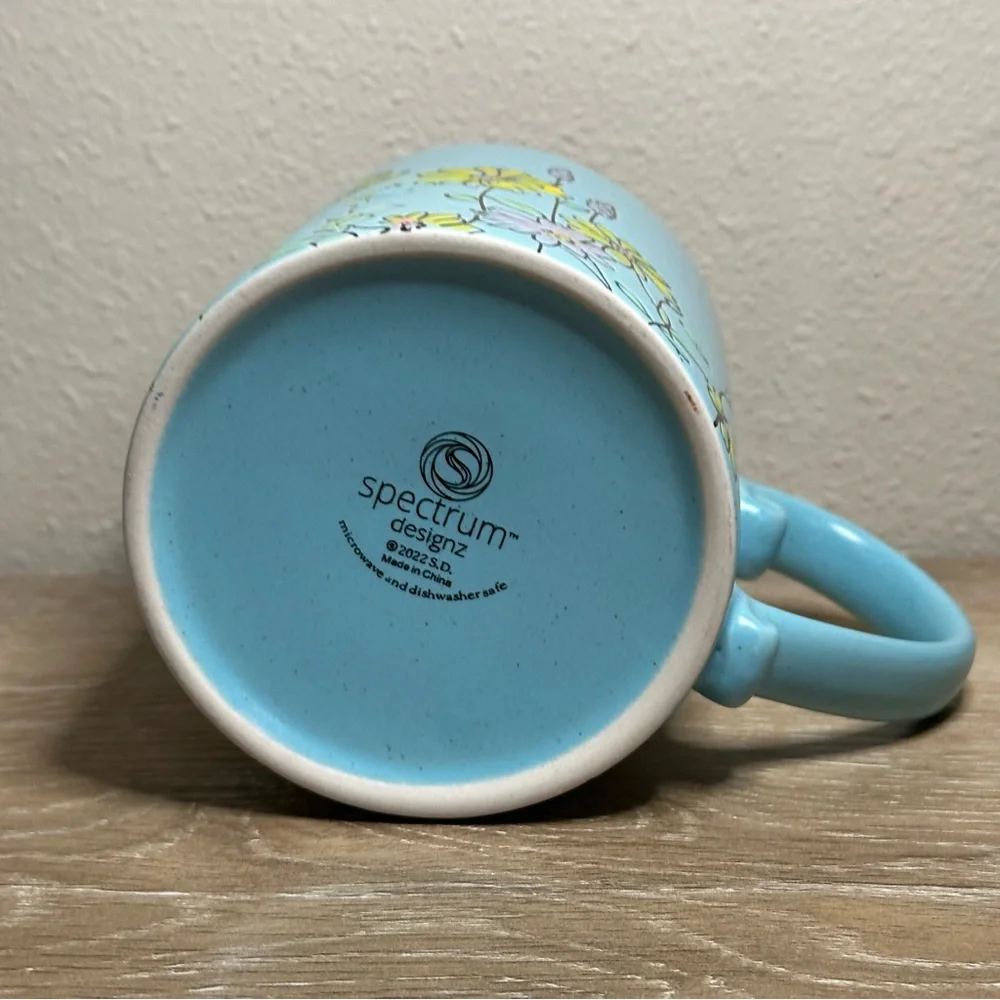 Spectrum Designz Coffee Mug Spring Valley Flowers 21 Oz Turquoise Blue - Picture 6 of 7